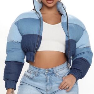Fashion Nova Blue Gradient Bomber Jacket